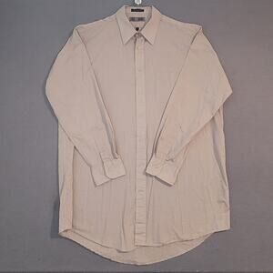 Oleg Cassini Men’s Shirt 17.5 36/37 Beige Button Up Single Needle Stitch GUC